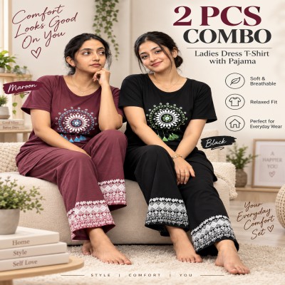 Ladies Wear Premium cotton Suit Black & Maroon 2 set Combo