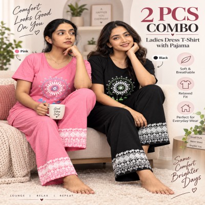 Ladies Wear Premium cotton Suit Black & Pink 2 set Combo